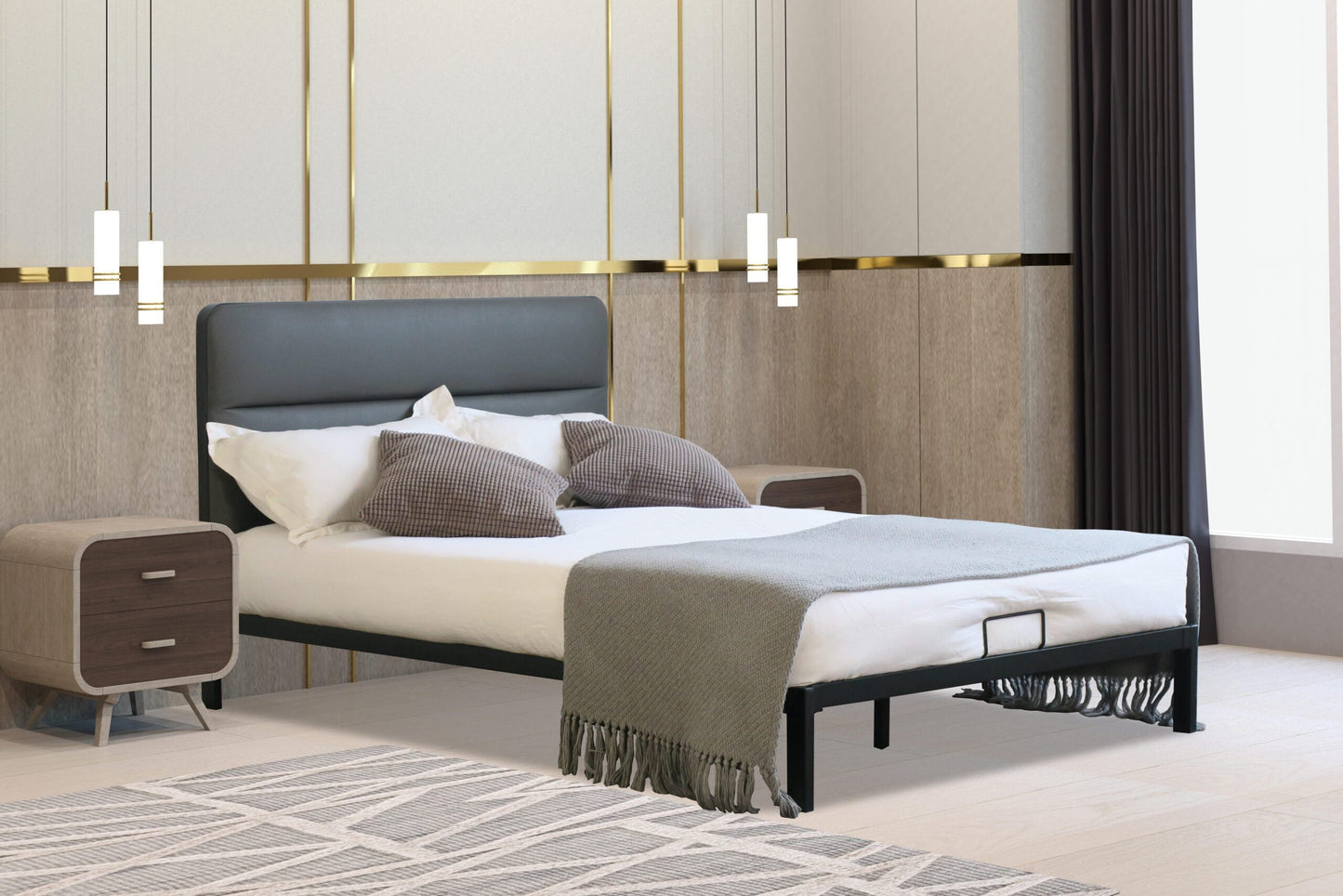 Ponza Metal Bed Frame with Faux Leather Headboard