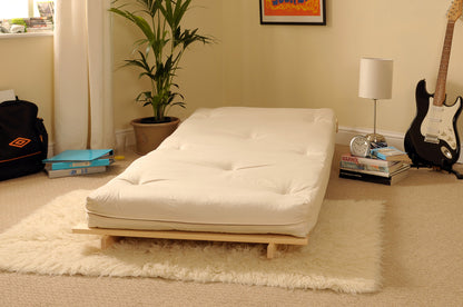 Wooden Futon sofa bed frame with a Standard Mattress