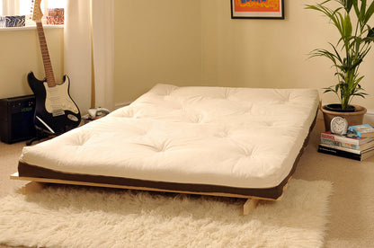 Wooden Futon sofa bed frame with a Standard Mattress